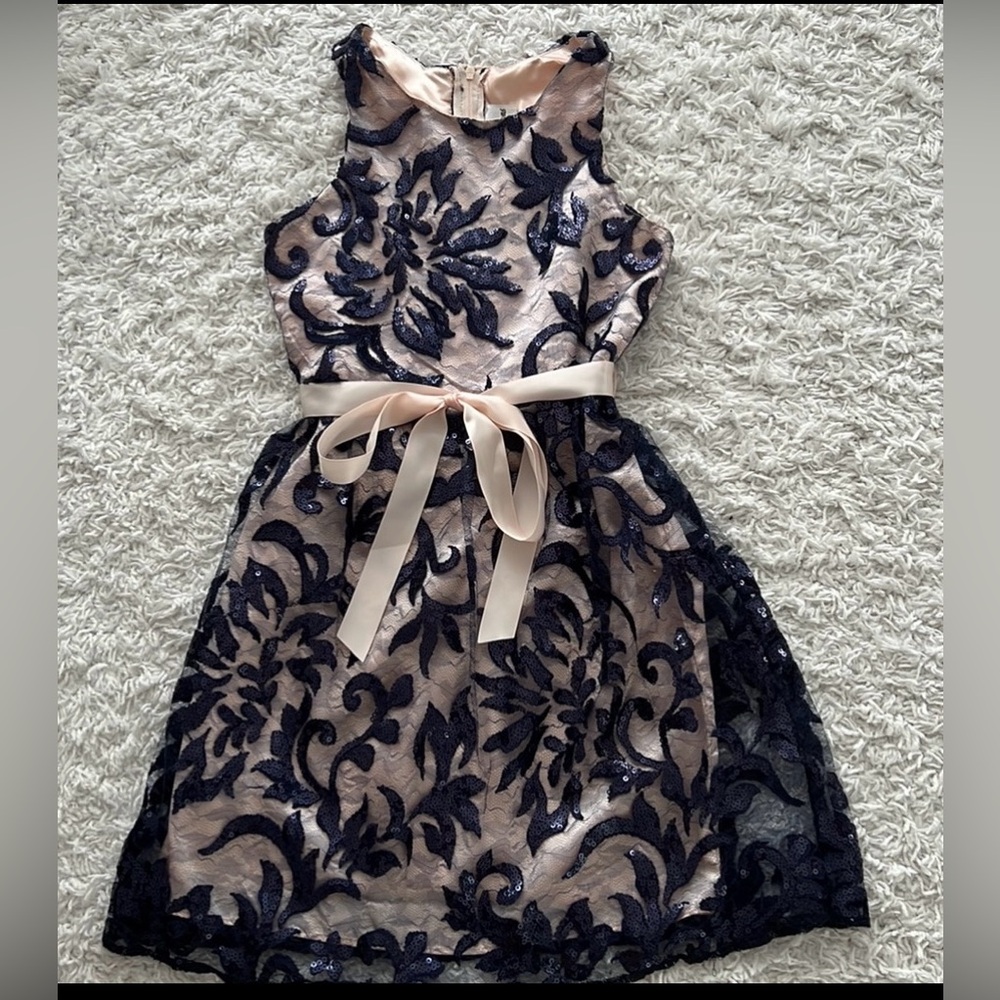 Rare Editions Navy and Pink Floral Dress